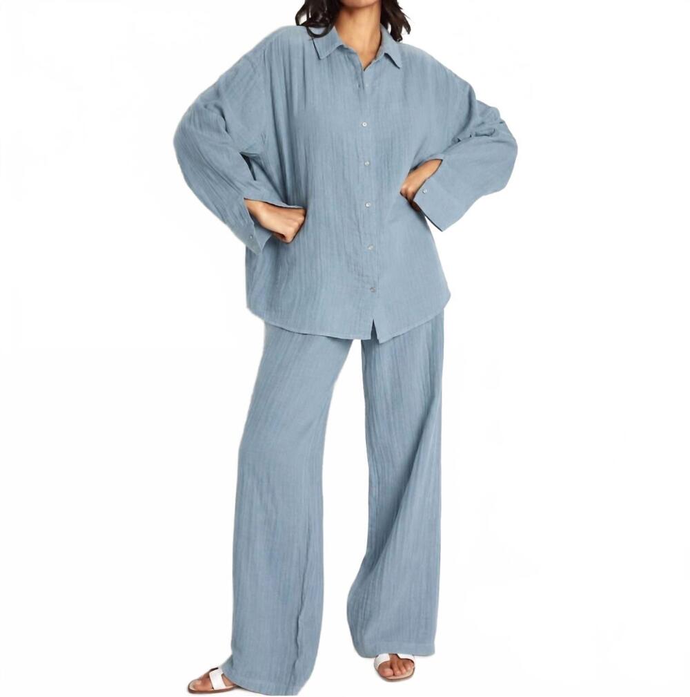 NEW DONNI. bubble gauze pant in blue